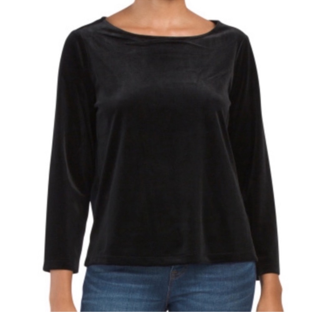Rachel Zoe Black Velour Velvet 3/4 Sleeves Top